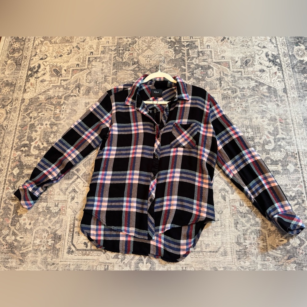Rails Black Plaid Button-Down Shirt with Pink and Blue - Picture 3 of 10